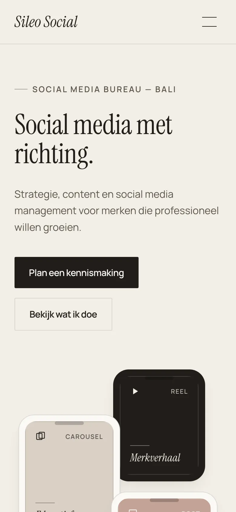 Mobiele weergave van de Sileo Social-homepage