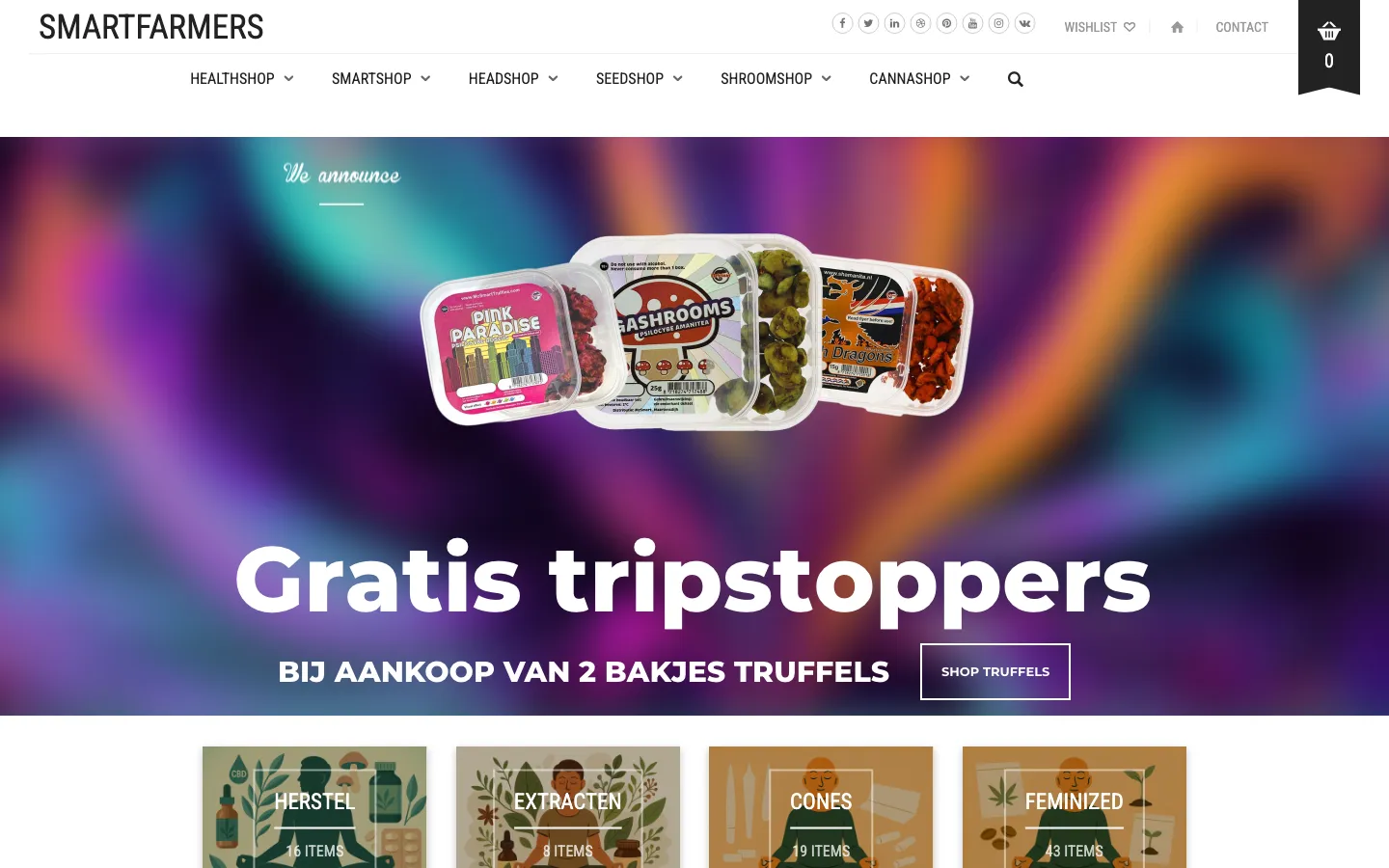 Homepage van Smart Farmers, smartshop en growshop