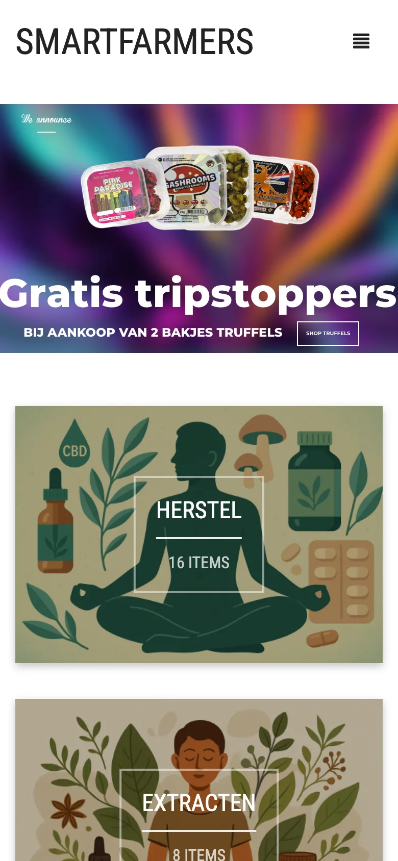 Mobiele weergave van de Smart Farmers-homepage