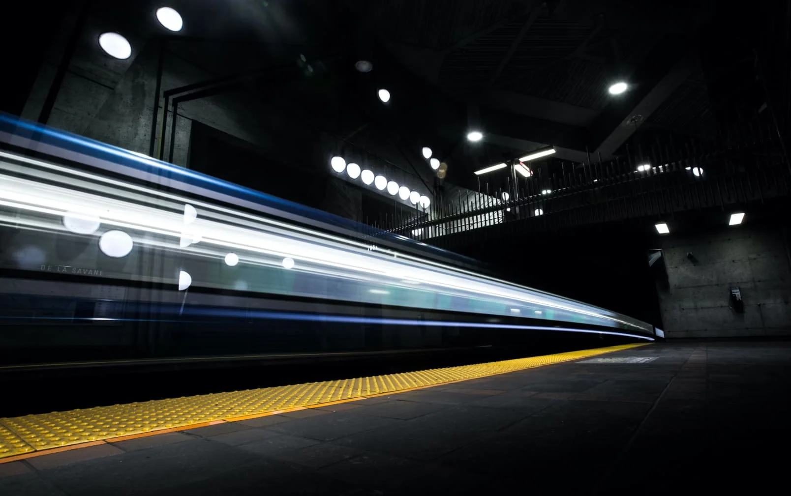 Train station with fast passing trains
